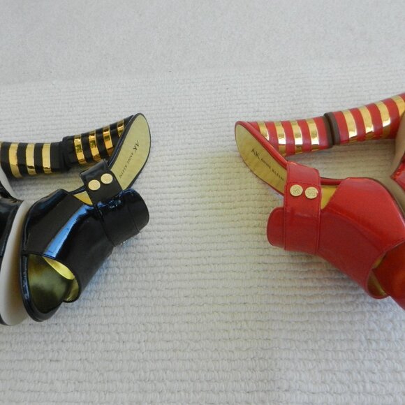 TWO PAIRS AK Anne Klein Red & BLACK PATENT Open Toe Slide Sandals Size 10M - Picture 7 of 14